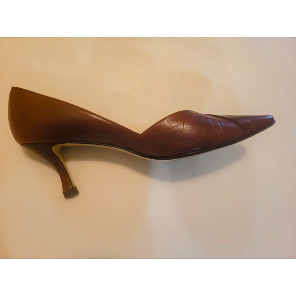 Vintage Walter Steiger Brown Leather Pumps 8.5 B Italy Kitten Heel Shoes - Picture 4 of 10